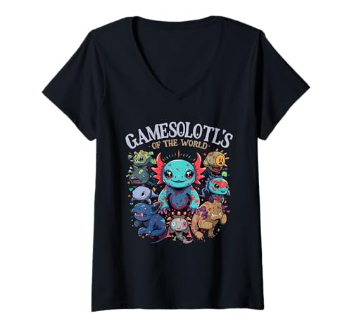 Damen Gamesolotls of The World Diverse Gamer Axolotl T-Shirt mit V-Ausschnitt Damen Gamesolotls of The World Diverse Gamer Axolotl T-Shirt mit V-Ausschnitt von Gamesolotls Types Of Gamers