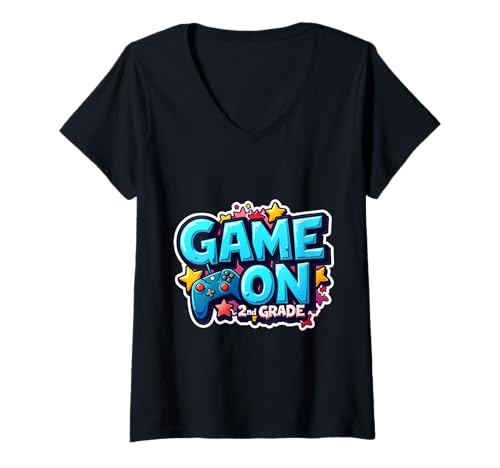 Damen Gaming-Spiel für Jungen auf dem zweiten Schulanfang in der 2. Klasse T-Shirt mit V-Ausschnitt Damen Gaming-Spiel für Jungen auf dem zweiten Schulanfang in der 2. Klasse T-Shirt mit V-Ausschnitt von Gaming Boys Game On 2nd Grade Products