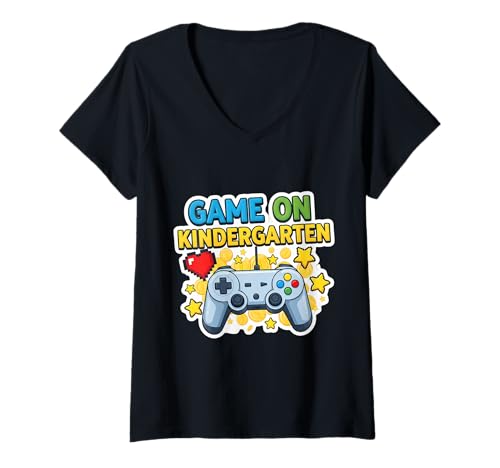 Damen Gaming Jungen Spiel auf Kindergarten New School Year Gamer T-Shirt mit V-Ausschnitt Damen Gaming Jungen Spiel auf Kindergarten New School Year Gamer T-Shirt mit V-Ausschnitt von Gaming Boys Game On Kindergarten Products