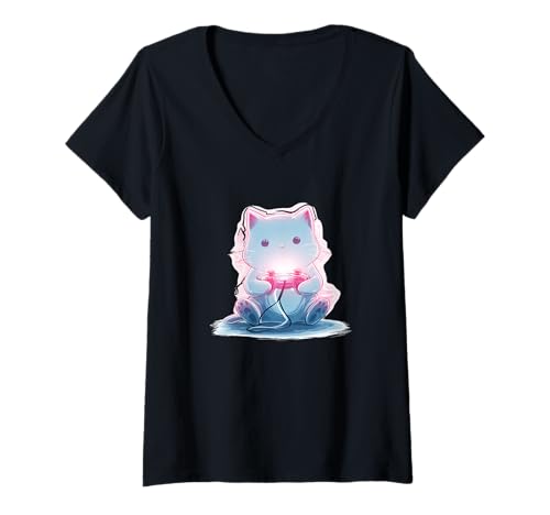 Damen Gaming-Farben und Gamer-Katzenkostüm T-Shirt mit V-Ausschnitt von Gaming Cat Outfit
