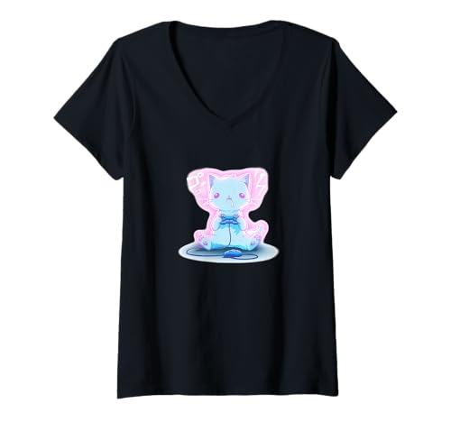 Damen Japanische Gaming-Katze T-Shirt mit V-Ausschnitt von Gaming Cat Outfit