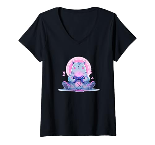 Damen Lustige Katze mit leuchtenden Farben für Gaming-Liebhaber T-Shirt mit V-Ausschnitt von Gaming Cat Outfit