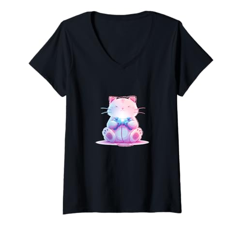 Damen Niedliches Japanisches Gaming-Katzenkostüm für Jungen und Mädchen T-Shirt mit V-Ausschnitt von Gaming Cat Outfit