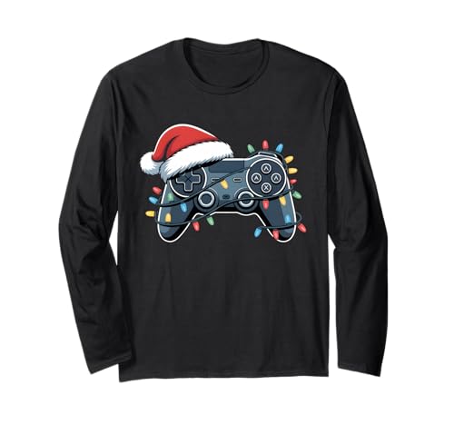 Videospiel-Controller Weihnachten Nikolausmütze Gamer Jungen Herren Langarmshirt Videospiel-Controller Weihnachten Nikolausmütze Gamer Jungen Herren Langarmshirt von Gaming Controller Xmas Lights
