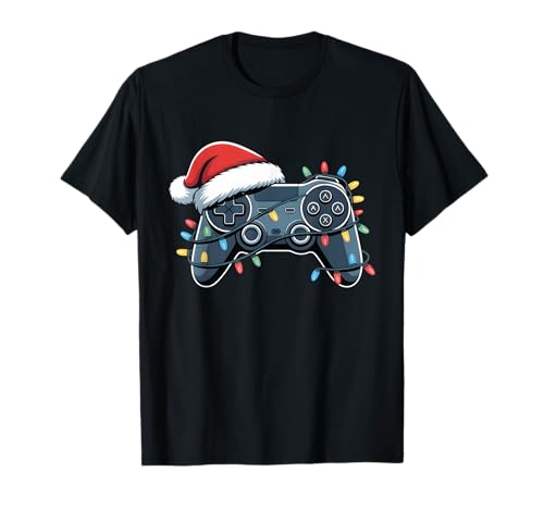 Videospiel-Controller Weihnachten Nikolausmütze Gamer Jungen Herren T-Shirt Videospiel-Controller Weihnachten Nikolausmütze Gamer Jungen Herren T-Shirt von Gaming Controller Xmas Lights