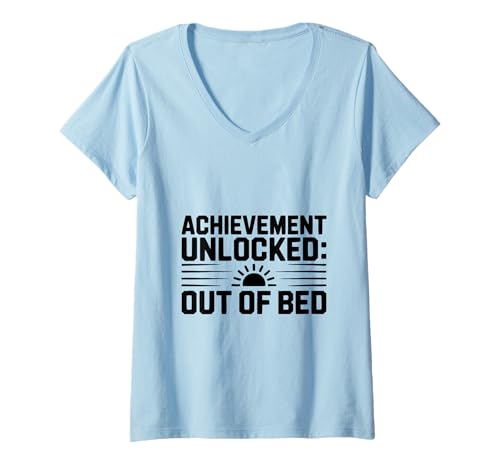 Damen Leistung freigeschaltet: Out of Bed Gamer Humor T-Shirt mit V-Ausschnitt von Gaming Enthusiasts Merchandise for Passionate