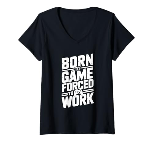Damen Geboren zum Spielen gezwungen, Gamer-Humor T-Shirt mit V-Ausschnitt Damen Geboren zum Spielen gezwungen, Gamer-Humor T-Shirt mit V-Ausschnitt von Gaming Enthusiasts United Merchandise Co.