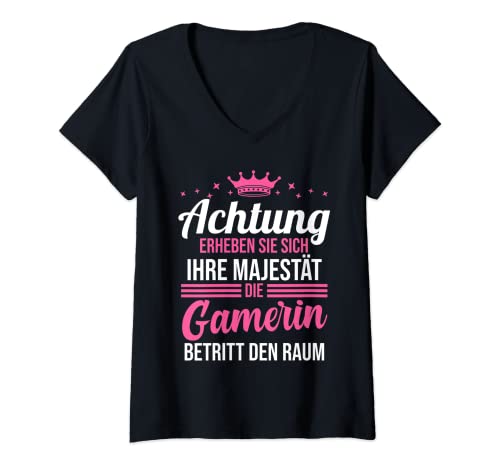 Damen Gaming Gamer Zocker Gamerin T-Shirt mit V-Ausschnitt von Gaming Gamer Zocken Zocker Geschenk