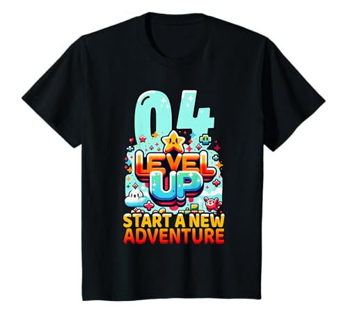 Level Up 4 Jahre Kinder Gaming 4. Geburtstag Jungs T-Shirt von Gaming Geburtstagsshirts Kindergeburtstag Zocken