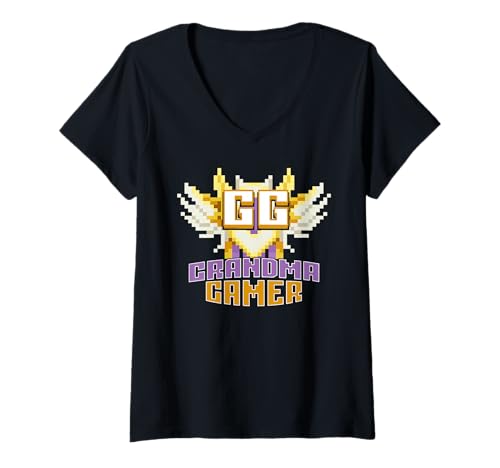 Damen GG Grandma Gamer Lustiges Retro-Pixel-Design T-Shirt mit V-Ausschnitt Damen GG Grandma Gamer Lustiges Retro-Pixel-Design T-Shirt mit V-Ausschnitt von Gaming Grandparent Funny Memes by NLTS