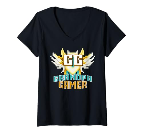 Damen GG Opa Gamer Lustiges Retro-Pixel-Design T-Shirt mit V-Ausschnitt Damen GG Opa Gamer Lustiges Retro-Pixel-Design T-Shirt mit V-Ausschnitt von Gaming Grandparent Funny Memes by NLTS