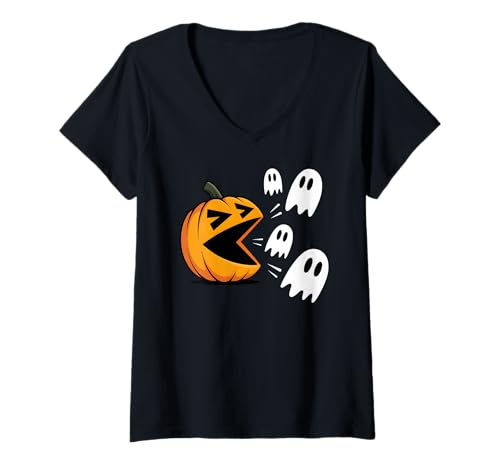Damen Kürbis Gamer Humor Halloween T-Shirt mit V-Ausschnitt Damen Kürbis Gamer Humor Halloween T-Shirt mit V-Ausschnitt von Gaming Halloween Design Gamer Humor