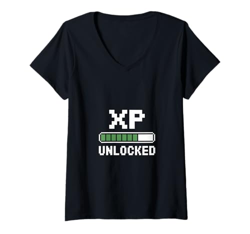 Damen XP Unlocked Gamer Levelaufstieg Pixel Fortschrittsbalken T-Shirt mit V-Ausschnitt Damen XP Unlocked Gamer Levelaufstieg Pixel Fortschrittsbalken T-Shirt mit V-Ausschnitt von Gaming Level Up Erfahrungspunkte Retro Pixel