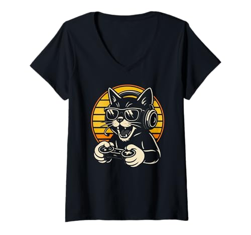 Damen Lustiger Spieler, Gamer, Katze, Kätzchen, Kätzchen, Geschenk für Männer und Frauen T-Shirt mit V-Ausschnitt Damen Lustiger Spieler, Gamer, Katze, Kätzchen, Kätzchen, Geschenk für Männer und Frauen T-Shirt mit V-Ausschnitt von Gaming Lover Cat Owner Boys Girls Graphic Design