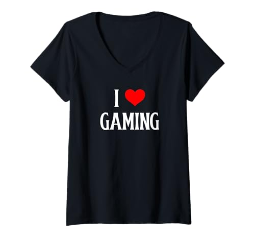 Damen I Love Gaming I Heart Gaming Video Gaming Games Liebhaber T-Shirt mit V-Ausschnitt von Gaming Lover I Love Gaming Video Gaming Lover