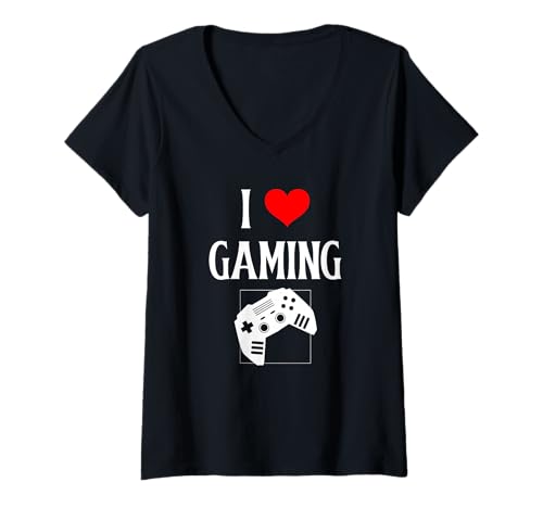 Damen I Love Gaming I Heart Gaming Video Gaming Games Liebhaber T-Shirt mit V-Ausschnitt Damen I Love Gaming I Heart Gaming Video Gaming Games Liebhaber T-Shirt mit V-Ausschnitt von Gaming Lover I Love Gaming Video Gaming Lover