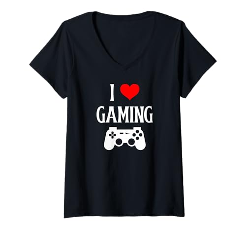Damen I Love Gaming I Heart Gaming Video Gaming Games Liebhaber T-Shirt mit V-Ausschnitt Damen I Love Gaming I Heart Gaming Video Gaming Games Liebhaber T-Shirt mit V-Ausschnitt von Gaming Lover I Love Gaming Video Gaming Lover
