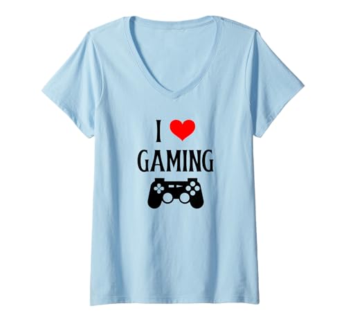 Damen I Love Gaming I Heart Gaming Video Gaming Games Liebhaber T-Shirt mit V-Ausschnitt von Gaming Lover I Love Gaming Video Gaming Lover