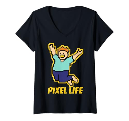 Damen Spielen - Pixel Life T-Shirt mit V-Ausschnitt Damen Spielen - Pixel Life T-Shirt mit V-Ausschnitt von Gaming Mood Apparel