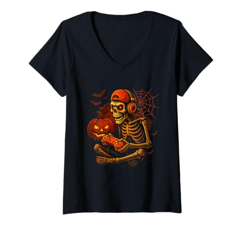 Damen Lustiges Gamer Skelett Halloween Zocker T-Shirt T-Shirt mit V-Ausschnitt Damen Lustiges Gamer Skelett Halloween Zocker T-Shirt T-Shirt mit V-Ausschnitt von Gaming Skelett Halloween Lustig Zocker Geschenk