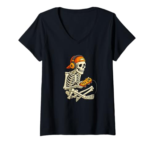 Damen Lustiges Gamer Skelett Halloween Zocker T-Shirt T-Shirt mit V-Ausschnitt Damen Lustiges Gamer Skelett Halloween Zocker T-Shirt T-Shirt mit V-Ausschnitt von Gaming Skelett Halloween Lustig Zocker Geschenk