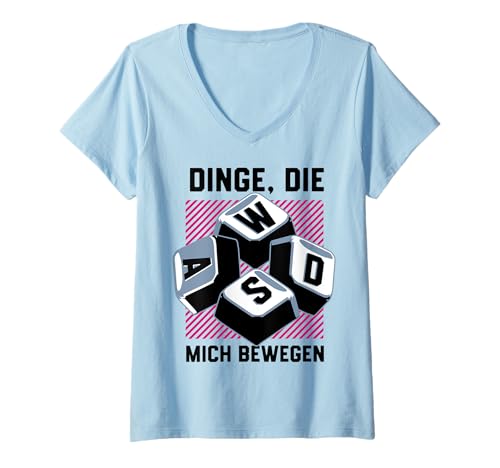 Damen Dinge die Mich bewegen Gamer Spruch Pink T-Shirt mit V-Ausschnitt von Gaming Tastatur Nerd Style