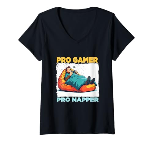 Damen Pro Gamer, Pro Napper - Lustiges Spielen und Schlafen T-Shirt mit V-Ausschnitt Damen Pro Gamer, Pro Napper - Lustiges Spielen und Schlafen T-Shirt mit V-Ausschnitt von Gaming & Relaxing