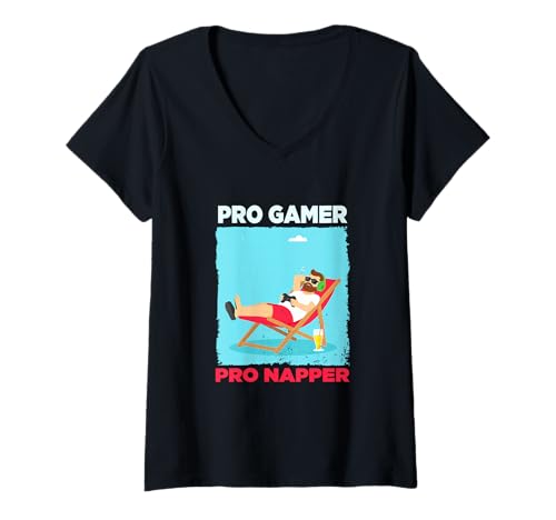 Damen Pro Gamer, Pro Napper - Lustiges Spielen und Schlafen T-Shirt mit V-Ausschnitt Damen Pro Gamer, Pro Napper - Lustiges Spielen und Schlafen T-Shirt mit V-Ausschnitt von Gaming & Relaxing