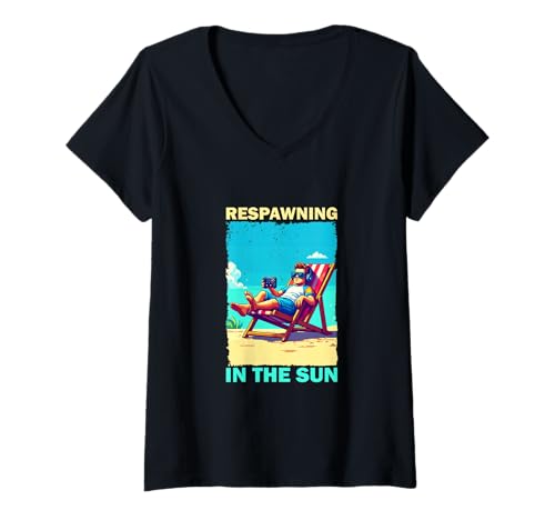 Damen Respawning in The Sun - Funny Gaming and Sleep T-Shirt mit V-Ausschnitt Damen Respawning in The Sun - Funny Gaming and Sleep T-Shirt mit V-Ausschnitt von Gaming & Relaxing