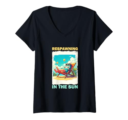 Damen Respawning in The Sun - Funny Gaming and Sleep T-Shirt mit V-Ausschnitt Damen Respawning in The Sun - Funny Gaming and Sleep T-Shirt mit V-Ausschnitt von Gaming & Relaxing