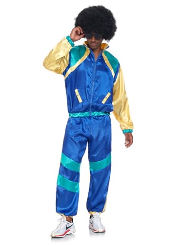 Gammify 80er Jahre Kostüm Outfit Herren Damen Trainingsanzug Disco Accessoires, 80er 90er Retro Anzug Jacke Hose Anzug Style Jogginganzug für Karneval Faschingskostüm Blau L von Gammify