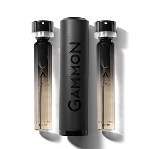 GAMMON Black Notes Parfum Starter-Set A (2x20 ml), das holzig-süße BLACK PIANO Herren Parfum, Oriental Duft für Männer mit 20 prozent Parfum-Öl, inklusive hochwertigem Aluminium Suit von Gammon