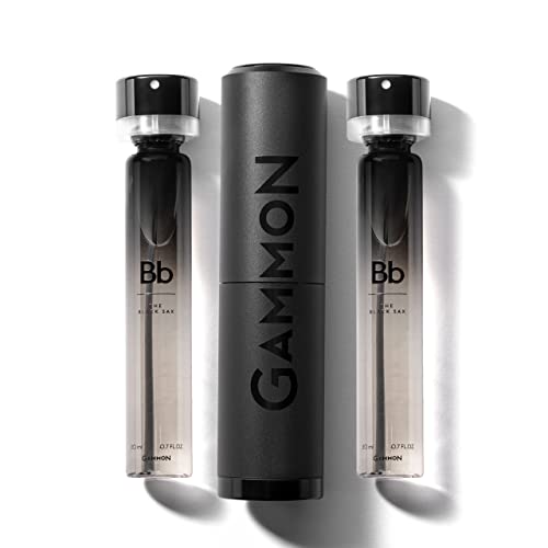 GAMMON Black Notes Parfum Starter-Set Bb (2x20 ml), das holzig-würzige BLACK SAX Herren Parfum, Woody Duft für Männer mit 20 prozent Parfum-Öl, inklusive hochwertigem Aluminium Suit von Gammon