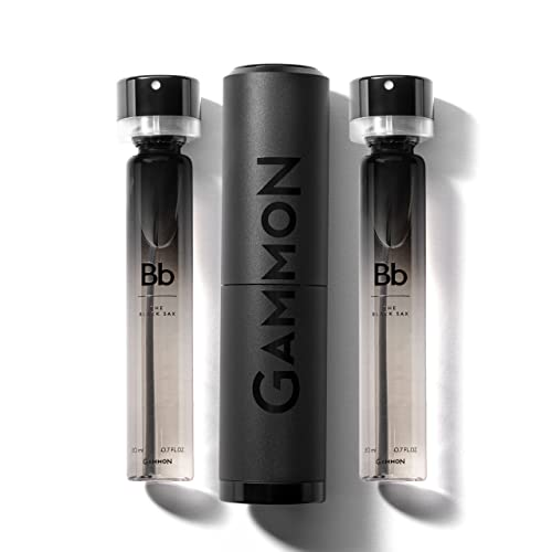 GAMMON Black Notes Parfum Starter-Set Bb (2x20 ml), das holzig-würzige BLACK SAX Herren Parfum, Woody Duft für Männer mit 20% Parfum-Öl, inkl. hochwertigem Aluminium Suit von Gammon