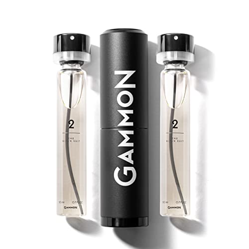 GAMMON Parfum Starter-Set 2 (2x20 ml), das würzig-süße BLACK SUIT Herren Parfum, langanhaltender Duft für Männer mit 20 Prozent Parfum-Öl, inklusive hochwertigem Aluminium Suit von Gammon