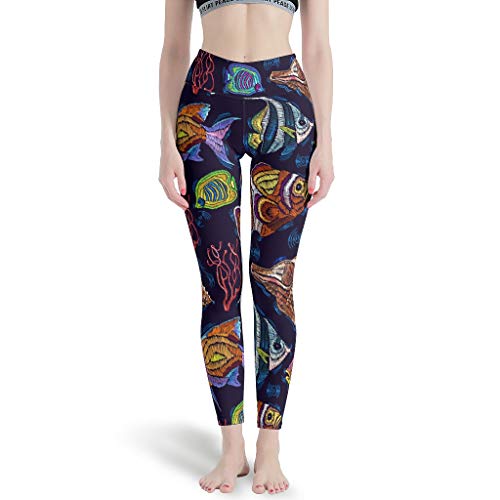 Gamoii Damen Sport Leggings Bunter Fisch Printed Sporthose Yogahose Hohe Taille Übergrößen Tights White m von Gamoii