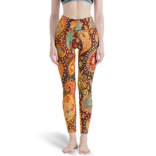 Gamoii Damen Sport Leggings Paisley Blumen Orange Gedruckt Sporthose Yogahose High Waist Athletic Tights White XL von Gamoii