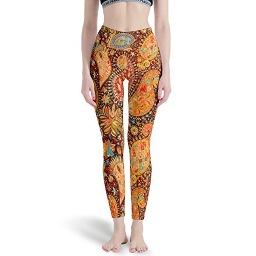 Gamoii Damen Sport Leggings Paisley Blumen Orange Gedruckt Sporthose Yogahose High Waist Nicht durchsichtig Laufhose White l von Gamoii