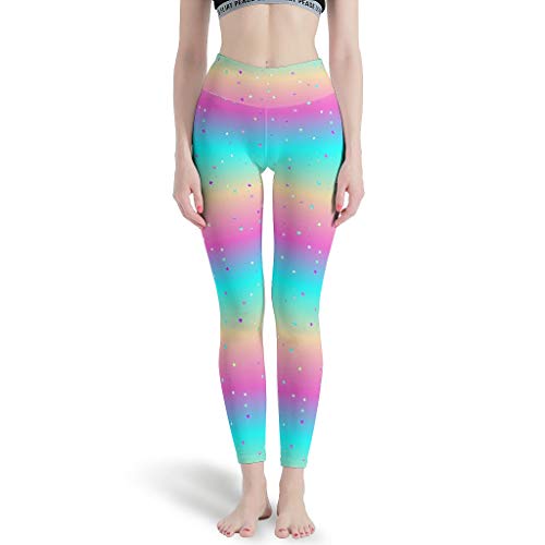 Gamoii Damen Sports Leggings Farbverlauf Regenbogen Glitzer 3D Druck Sporthose Yogahose Hohem Bund Muster Leggins Hose White XL von Gamoii