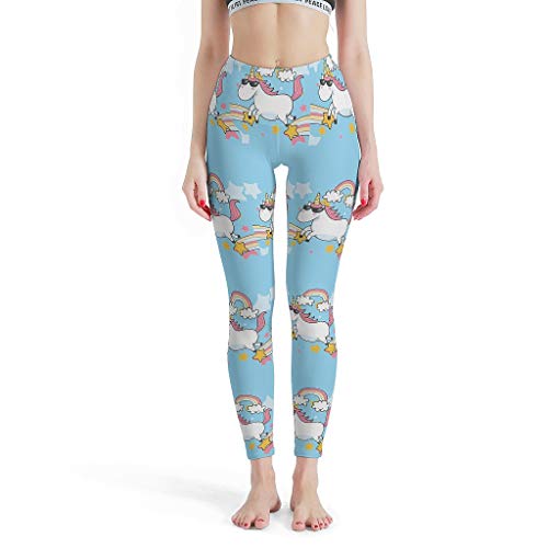 Gamoii Damen Sports Leggings Regenbogen Einhorn Himmel Blauen Gedruckt Sporthose Yogahose Hohe Taille Übergrößen Leggins Hose White l von Gamoii