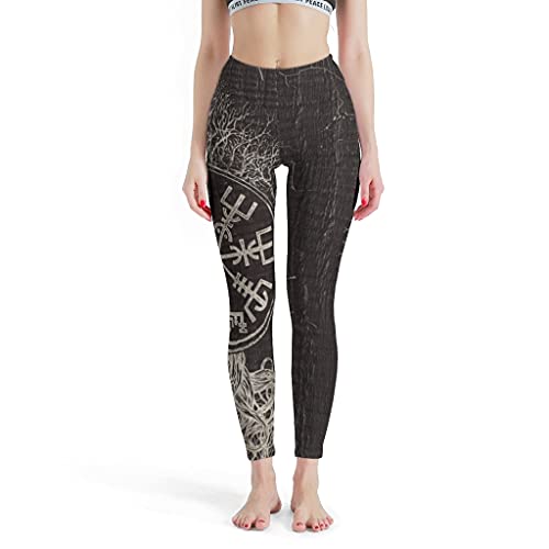 Gamoii Damen Yoga Leggings Wikinger Yggdrasil Kompass Baum des Lebens 3D-Druck Sporthose Yogahose Hohe Taille Weich Capri Leggings White L von Gamoii