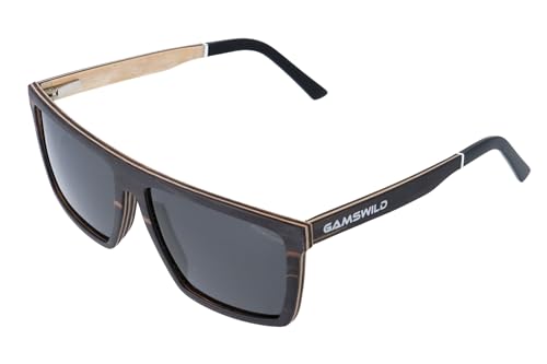 Gamswild Holzbrille WM0010 GAMSSTYLE Sonnenbrille rechteckig Mode Brille Damen Herren | schwarz | braun |, Farbe: schwarz von Gamswild