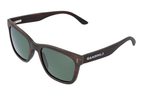 Gamswild Holzbrille WM0011 Sonnenbrille Panto Mode Brille Damen Herren | Glas grau | Gals G15 | Glas braun | Glas blau, Farbe: Glas G15 von Gamswild