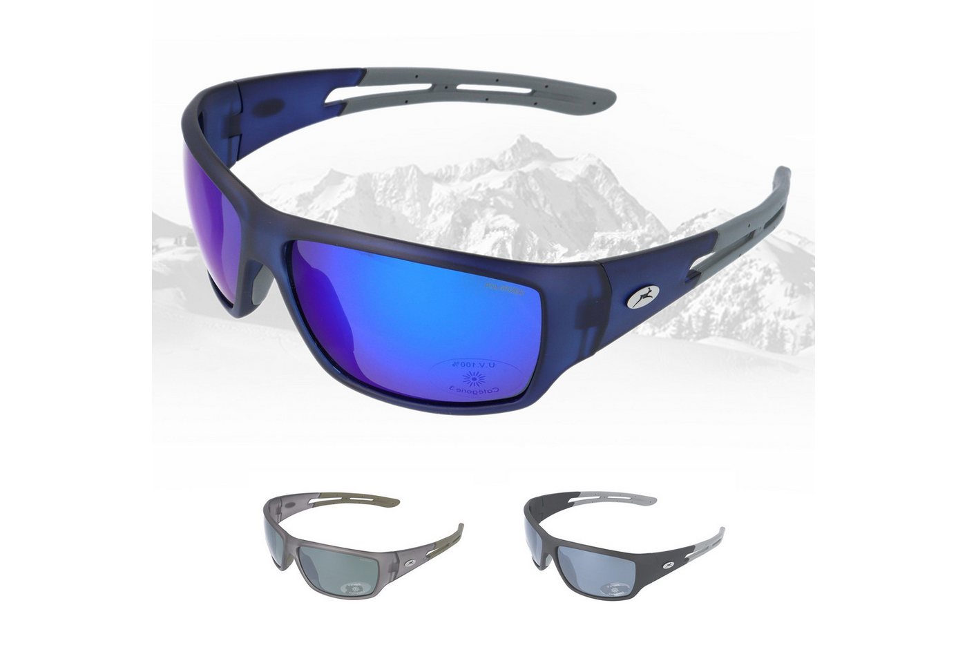 Gamswild Skibrille UV400 Sonnenbrille Fahrradbrille breite Bügel/winddicht Damen, Herren Modell WS7127 in schwarz, grau, blau von Gamswild
