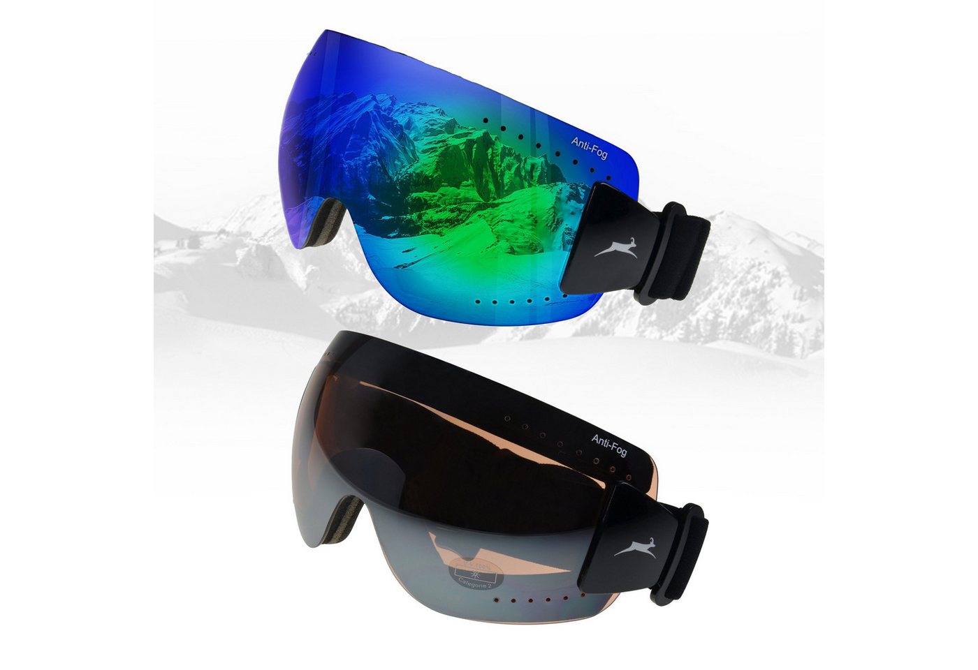 Gamswild Skibrille UV400 Skibrille Gletscherbrille Snowboardbrille Sonnenbrille ANTIFOG, Damen Herren Unisex Modell WS9140 in orange, blau von Gamswild