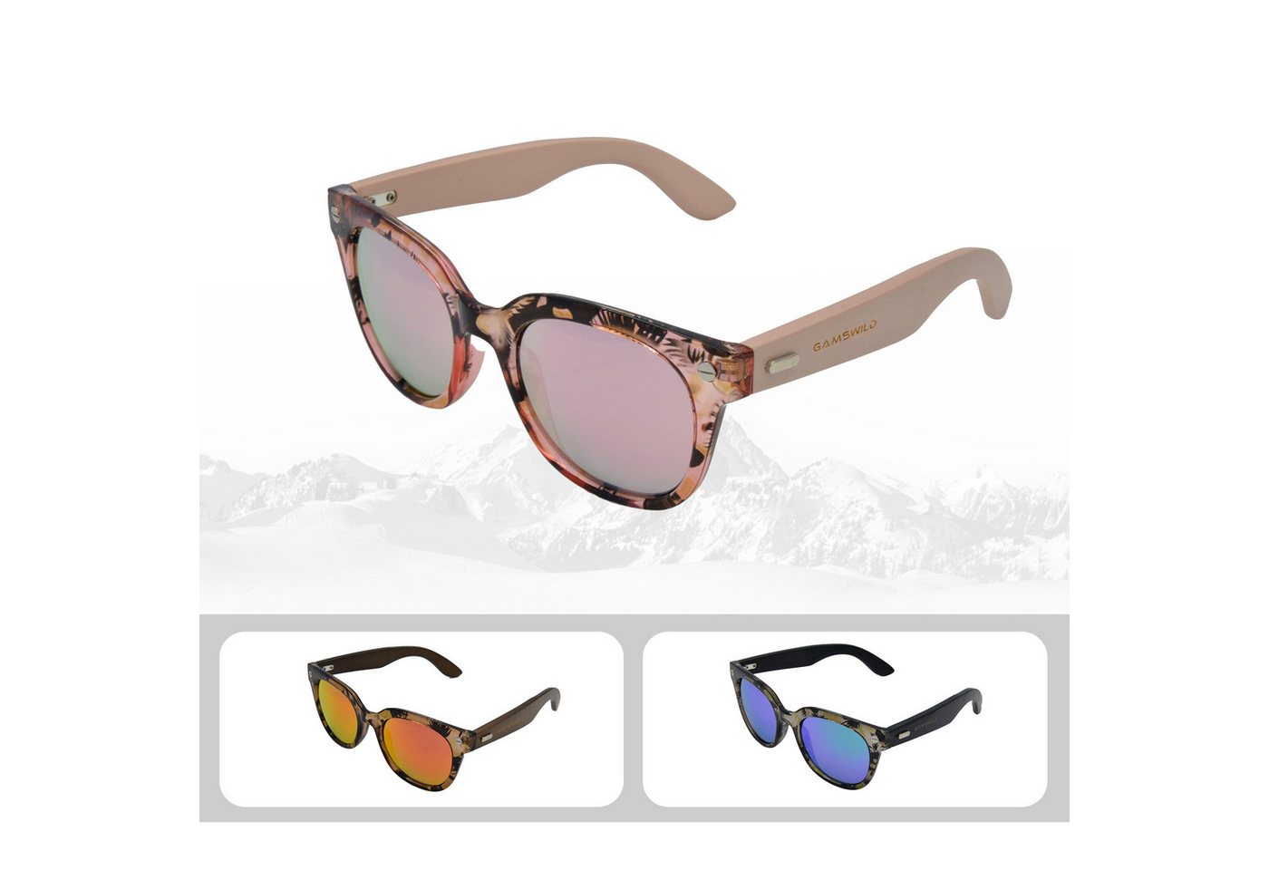 Gamswild Sonnenbrille UV400 GAMSSTYLE Modebrille breite Bambusholzbügel Damen Modell WM1328, rot-orange, grün-türkis, rosa-pink von Gamswild