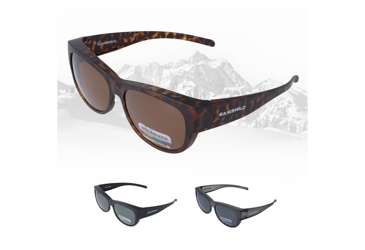 Gamswild Sonnenbrille UV400 Sportbrille Überbrille, polarisiert, universelle Passform Damen Herren Modell WS4032 in schwarz, braun, grau von Gamswild