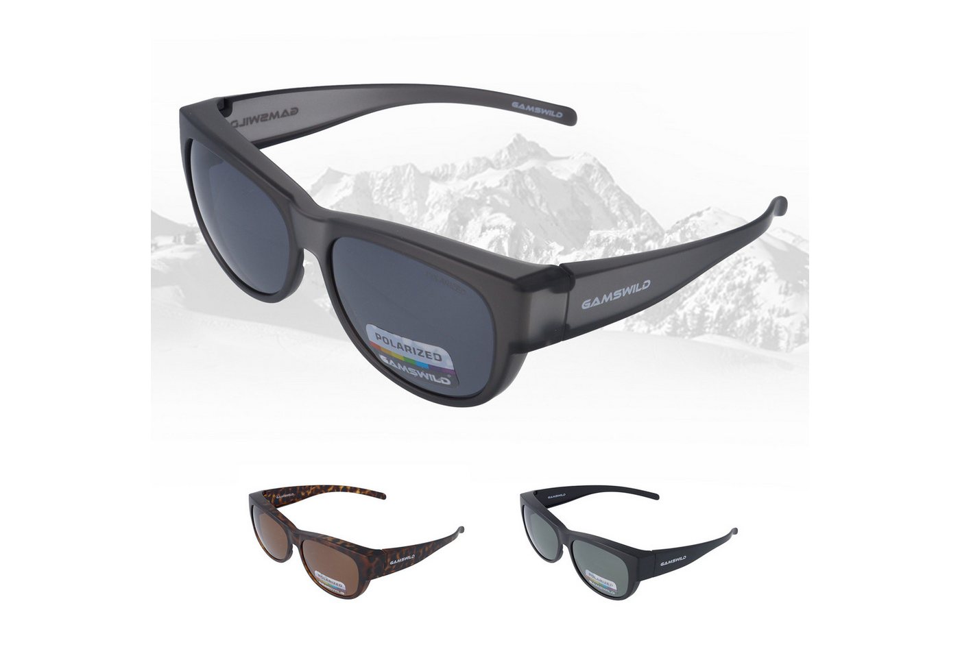 Gamswild Sonnenbrille UV400 Sportbrille Überbrille, polarisiert, universelle Passform Damen Herren Modell WS4032 in schwarz, braun, grau von Gamswild