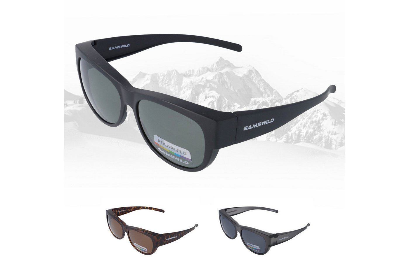 Gamswild Sonnenbrille UV400 Sportbrille Überbrille, polarisiert, universelle Passform Damen Herren Modell WS4032 in schwarz, braun, grau von Gamswild