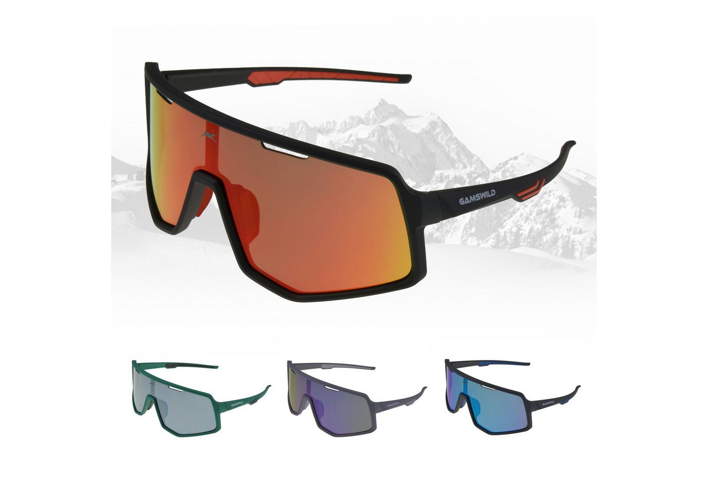 Gamswild Sonnenbrille UV400 Sonnenbrille Fahrradbrille Skibrille TR90 schnelle Brille Damen Herren Modell WS4042 in, lila, schwarz-blau, schwarz-rot, grün von Gamswild